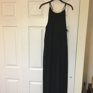 Black maxi dress with gold accents